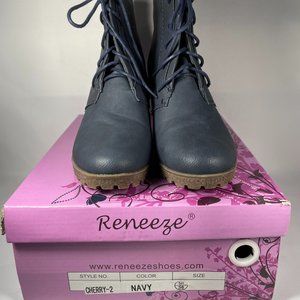 Reneeze Cherry-2 Women’s Laced Up 3" Wedge Ankle Booties Boots Navy Size 6/36